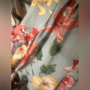 Zara Floral Maxi Dress in Pale Blue with Coral & Yellow Blooms